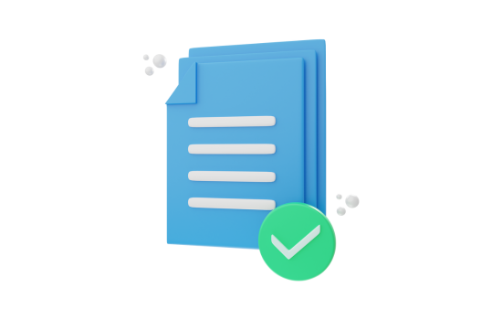 Blue file with a green tick