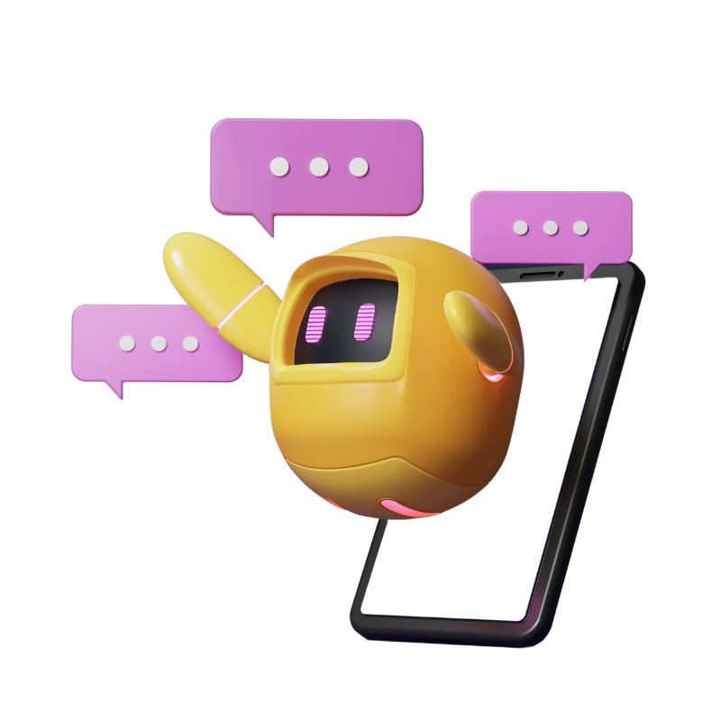 A small yellow robot coming out of a phone